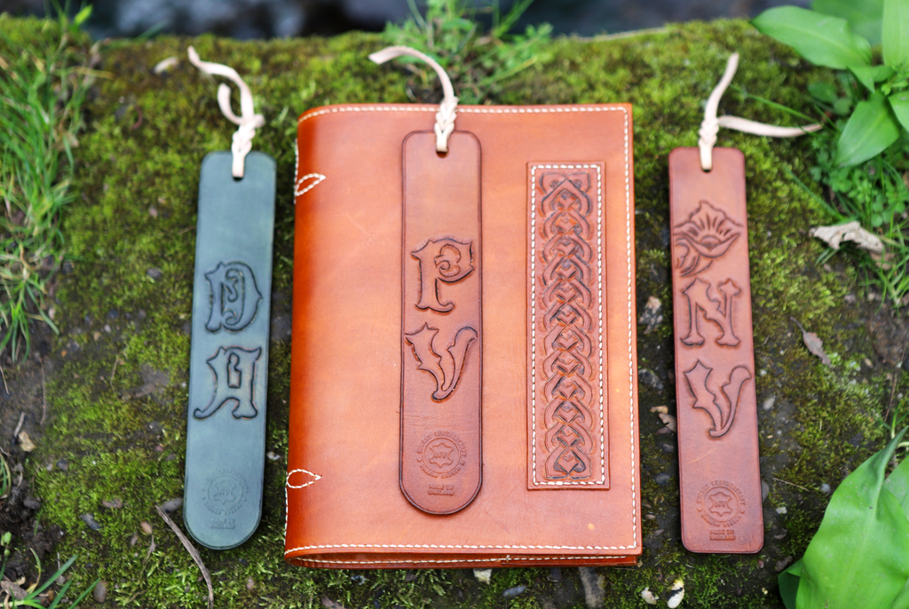 Carved Initial Leather Bookmark