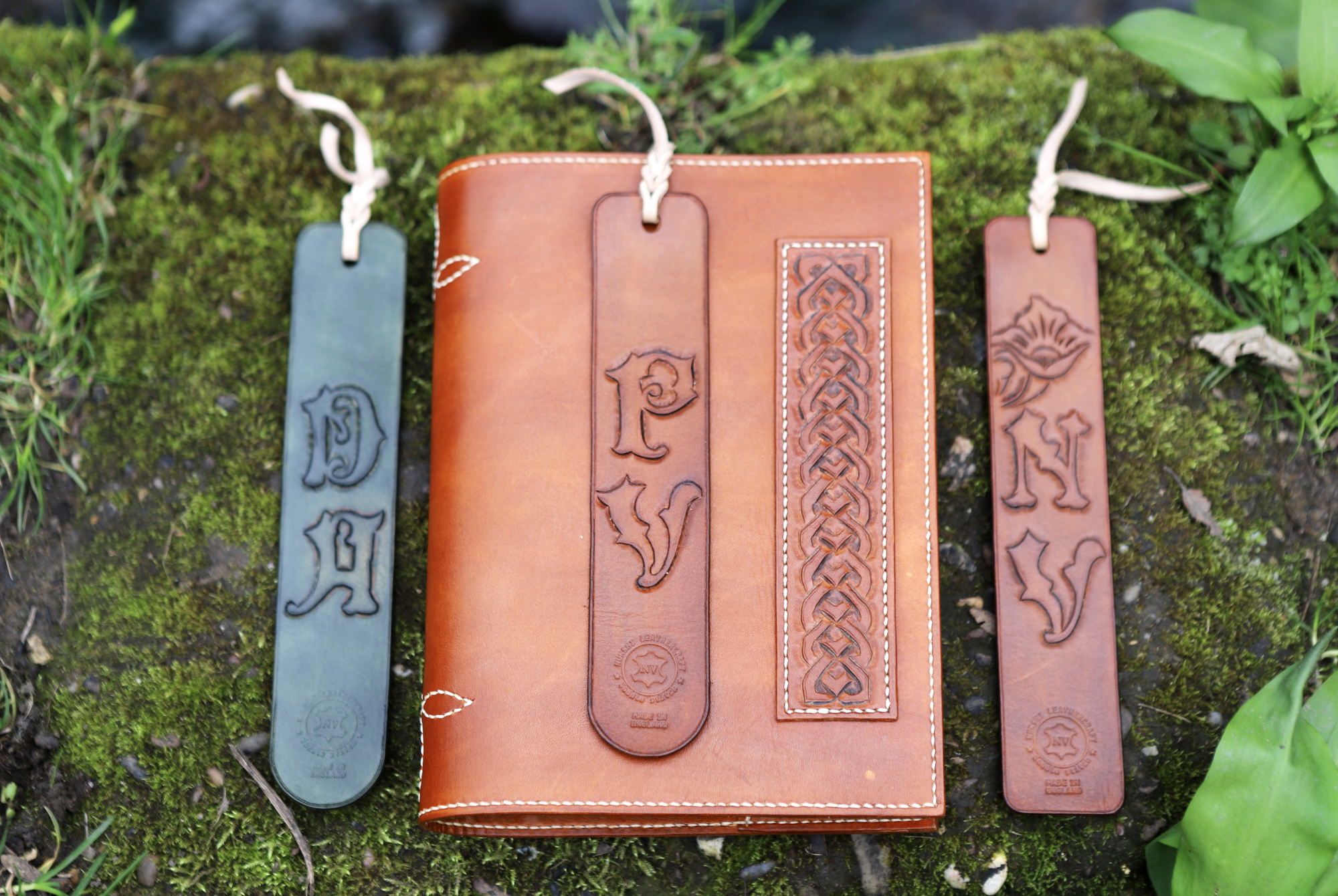 Carved Initial Leather Bookmark
