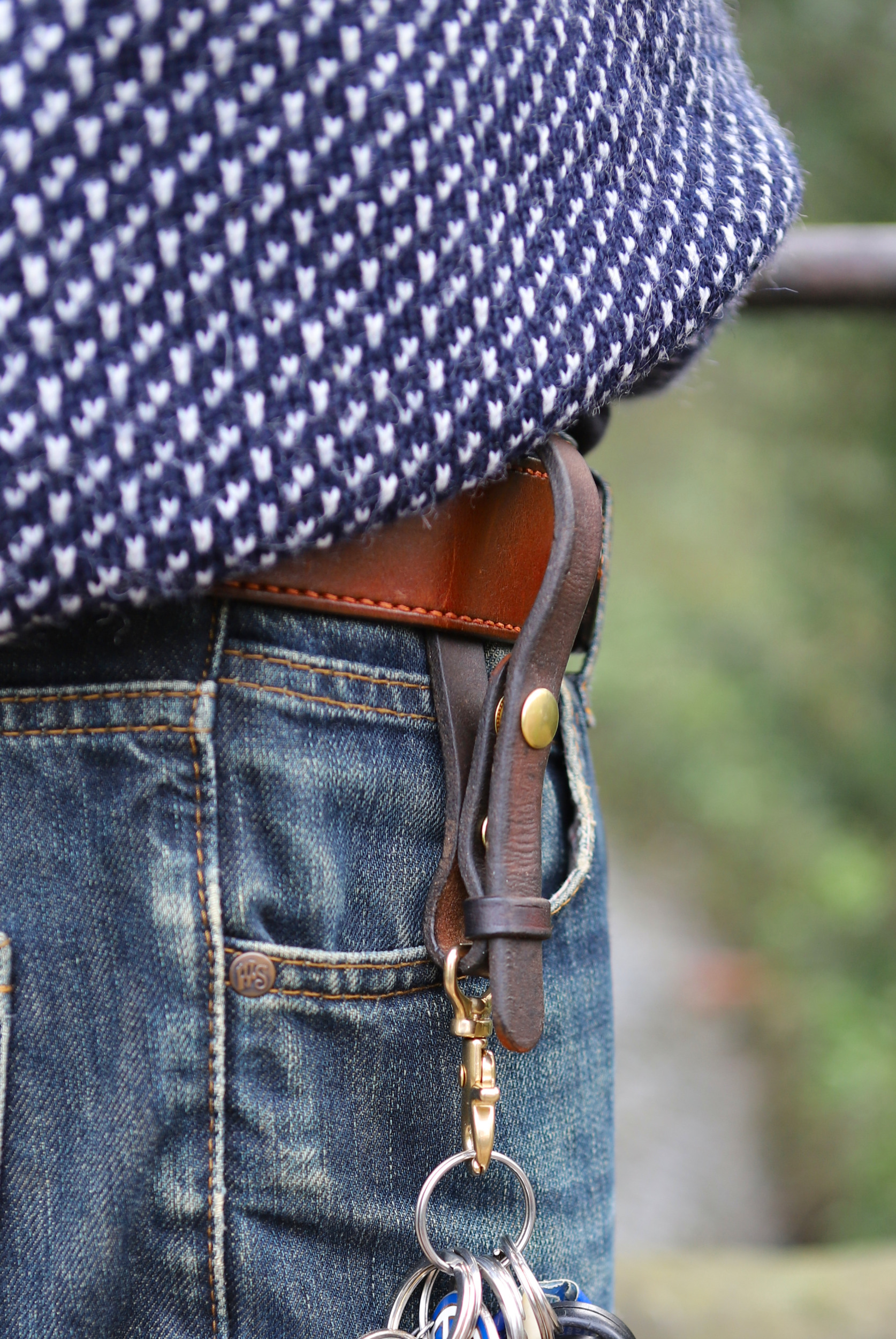 Oak - Leather  Key strap with Solid Brass